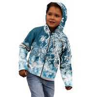 Polynesian Sea Turtle Kid Hoodie Tribal Blue LT6 - Polynesian Pride