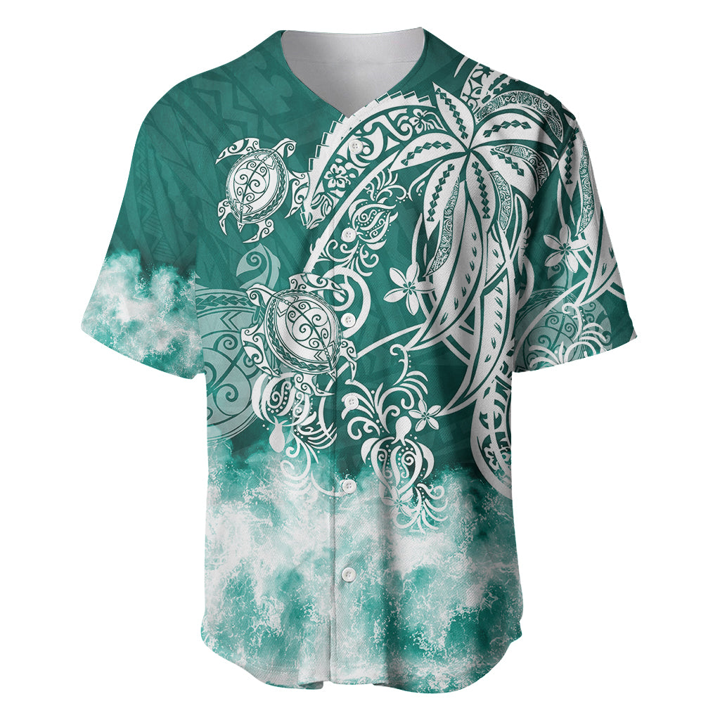 Polynesian Sea Turtle Baseball Jersey Tribal Green LT6 Green - Polynesian Pride