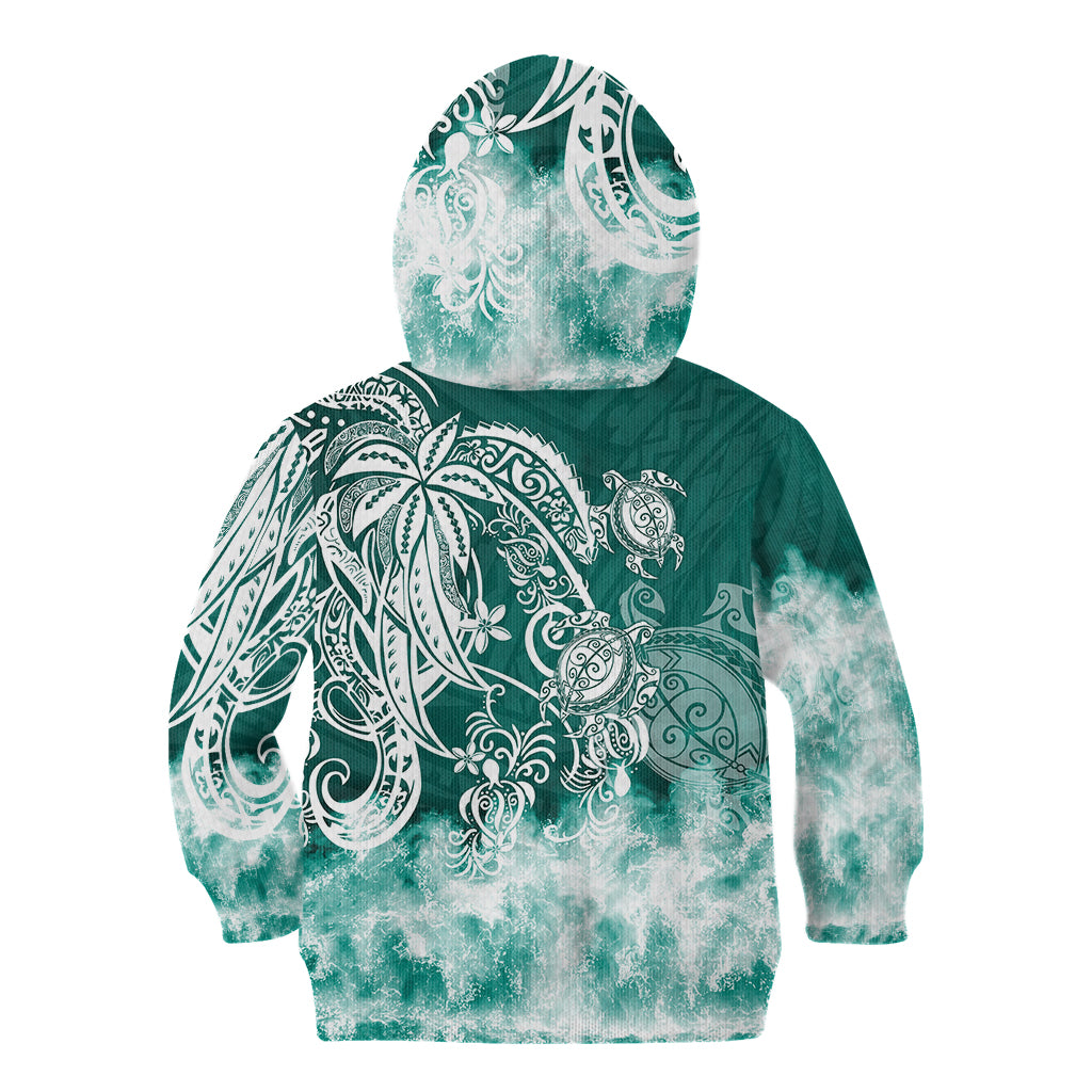 Polynesian Sea Turtle Kid Hoodie Tribal Green LT6 - Polynesian Pride