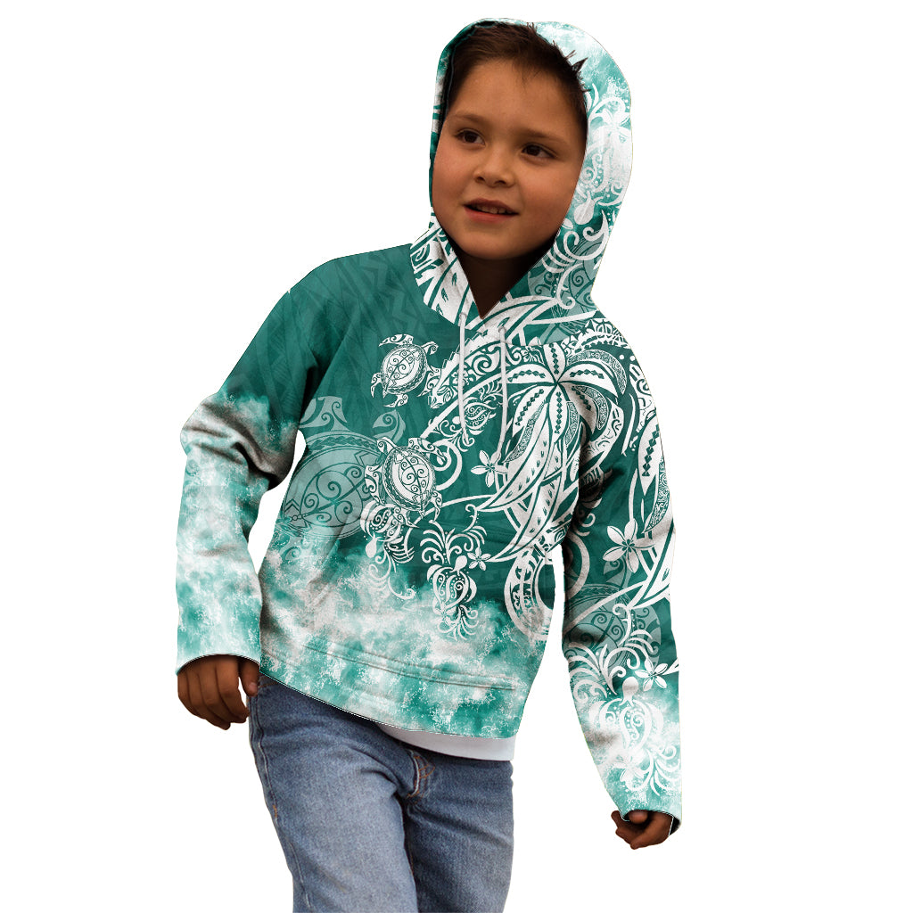 Polynesian Sea Turtle Kid Hoodie Tribal Green LT6 - Polynesian Pride