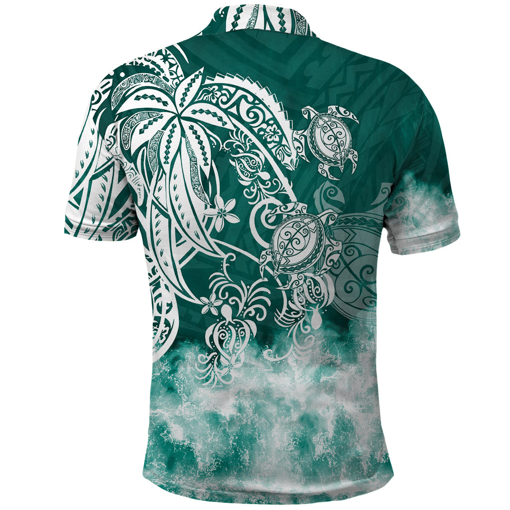 Polynesian Sea Turtle Polo Shirt Tribal Green LT6 - Polynesian Pride