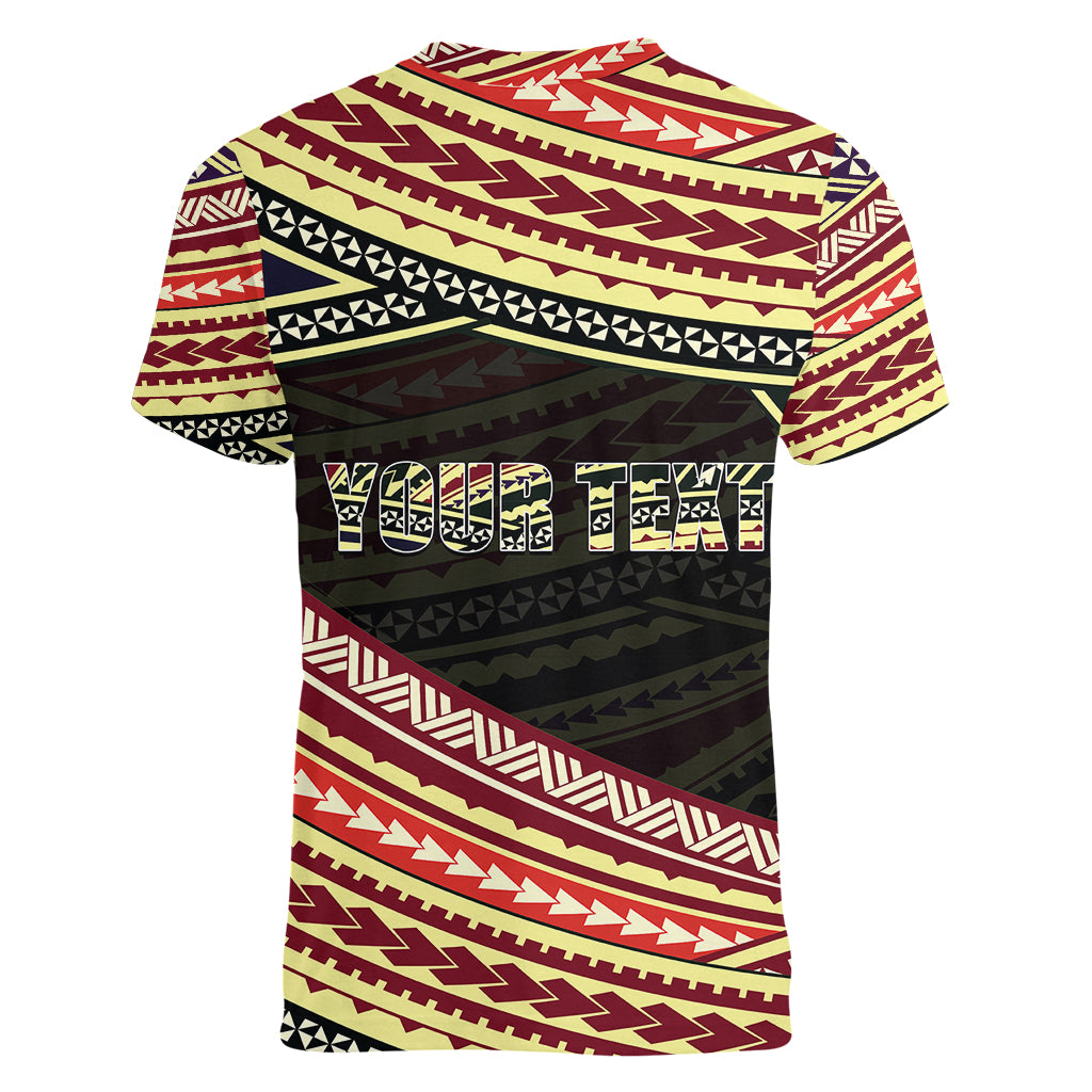 (Custom Personalised) Happy Fathers Day Polynesian Women V Neck T Shirt I Love You Dad LT6 - Polynesian Pride