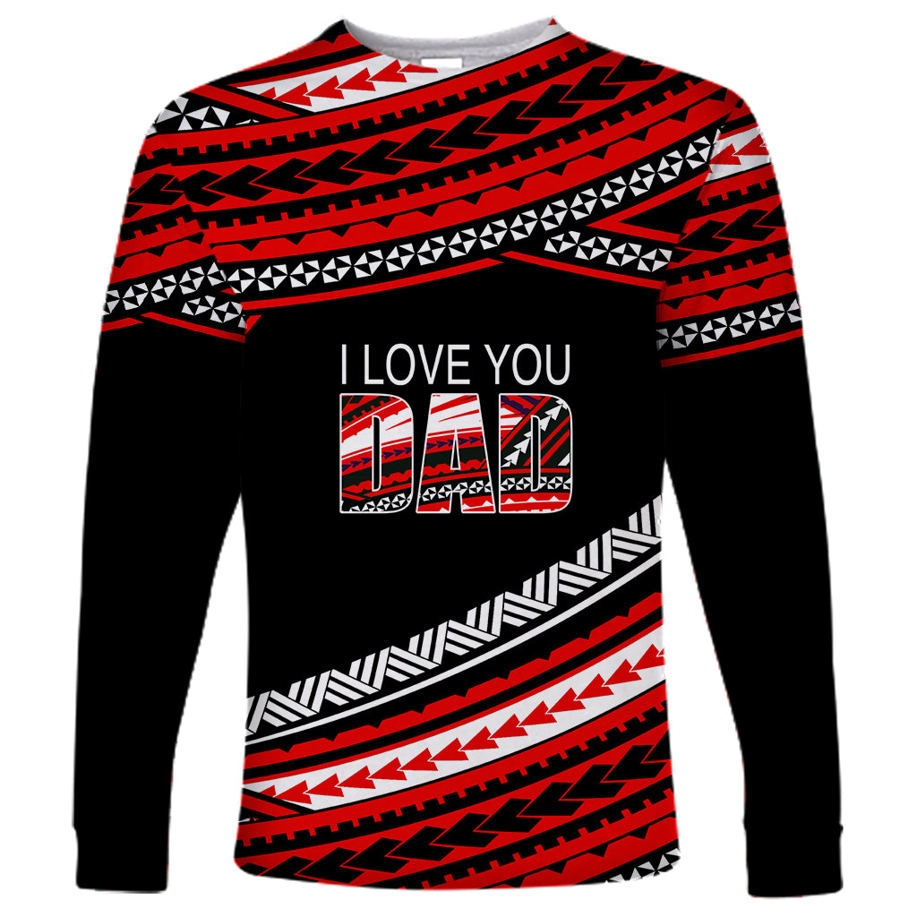 (Custom Personalised) Happy Fathers Day Polynesian Long Sleeve Shirt I Love You Dad Red LT6 Unisex Red - Polynesian Pride