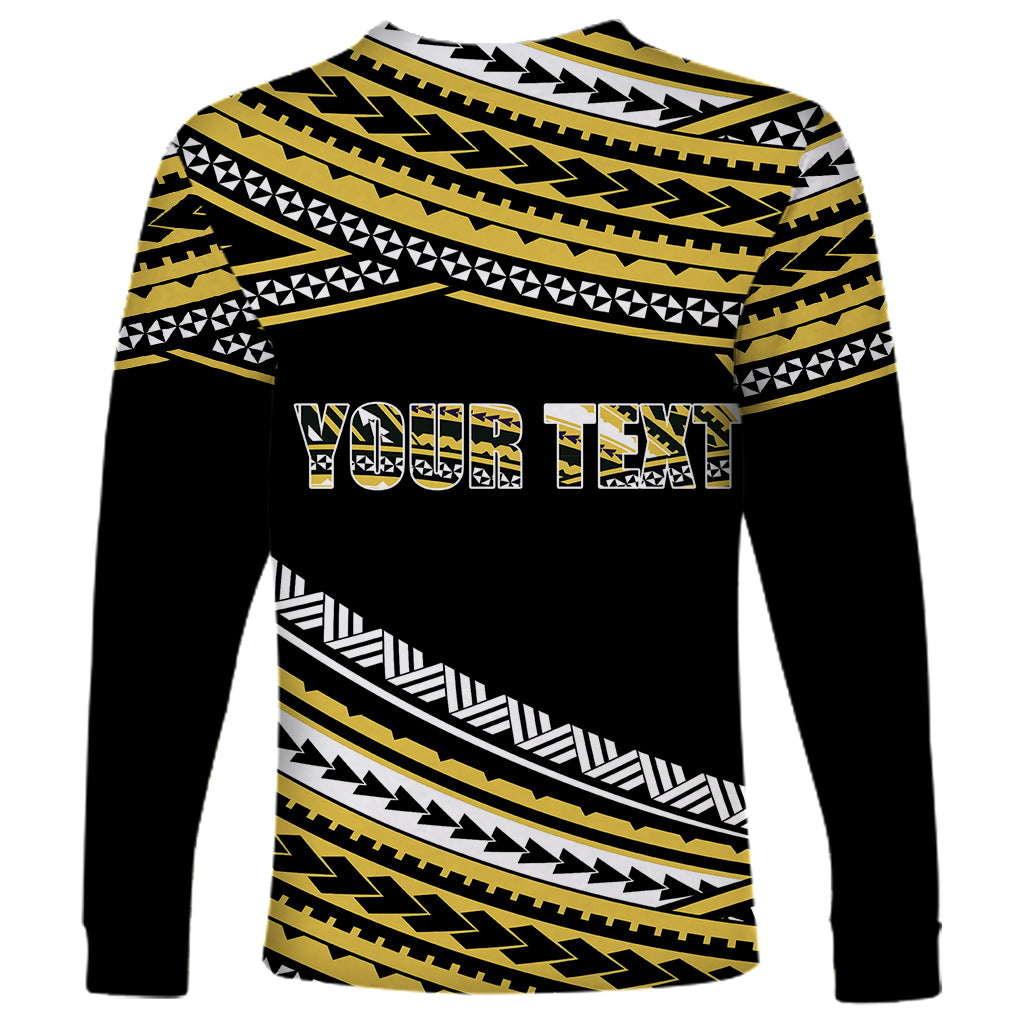 (Custom Personalised) Happy Fathers Day Polynesian Long Sleeve Shirt I Love You Dad Gold LT6 - Polynesian Pride