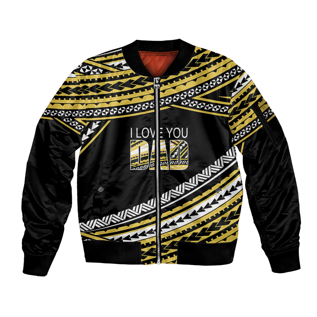 (Custom Personalised) Happy Fathers Day Polynesian Sleeve Zip Bomber Jacket I Love You Dad Gold LT6 Unisex Gold - Polynesian Pride