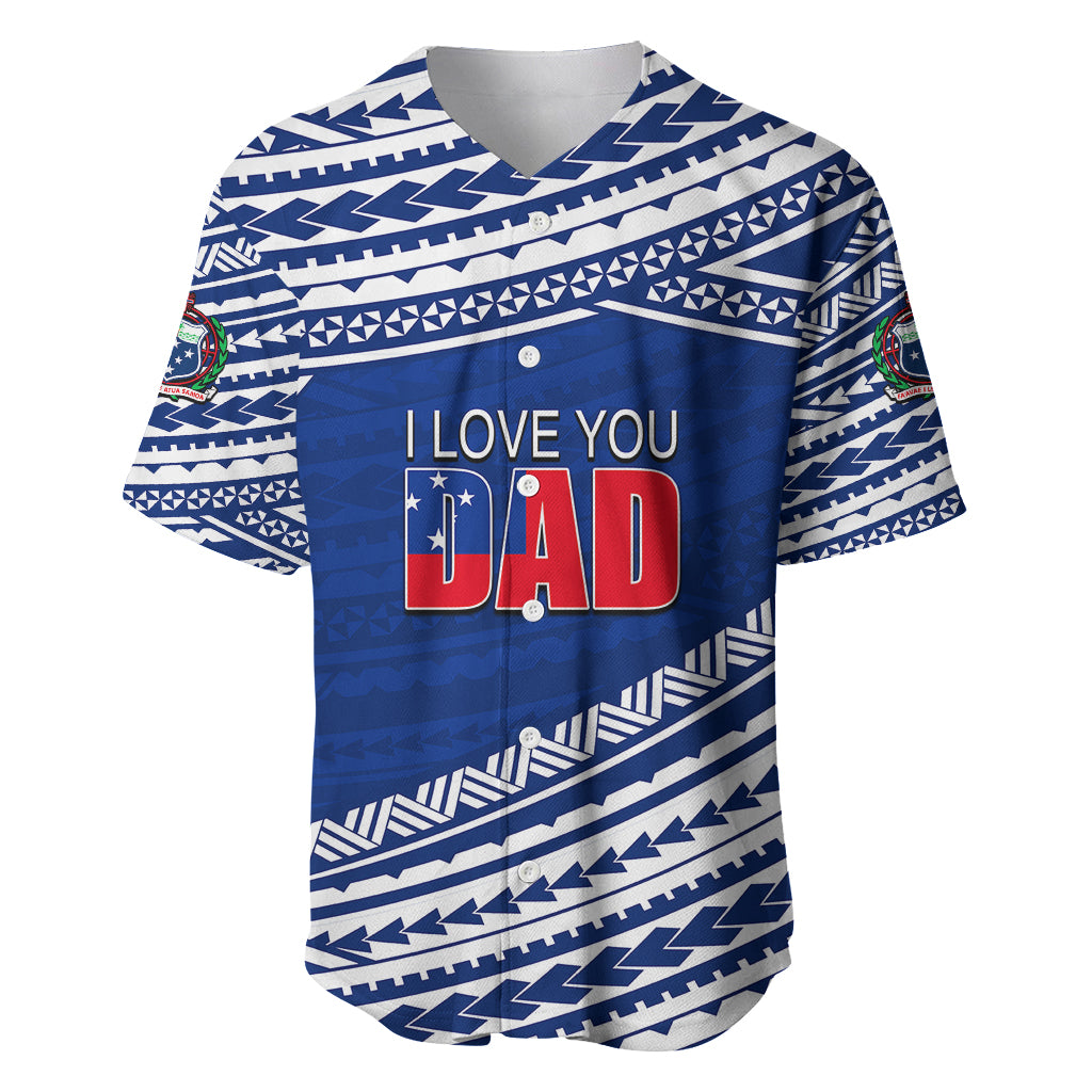 (Custom Personalised) Happy Fathers Day Samoa Baseball Jersey I Love You Dad Blue LT6 Blue - Polynesian Pride