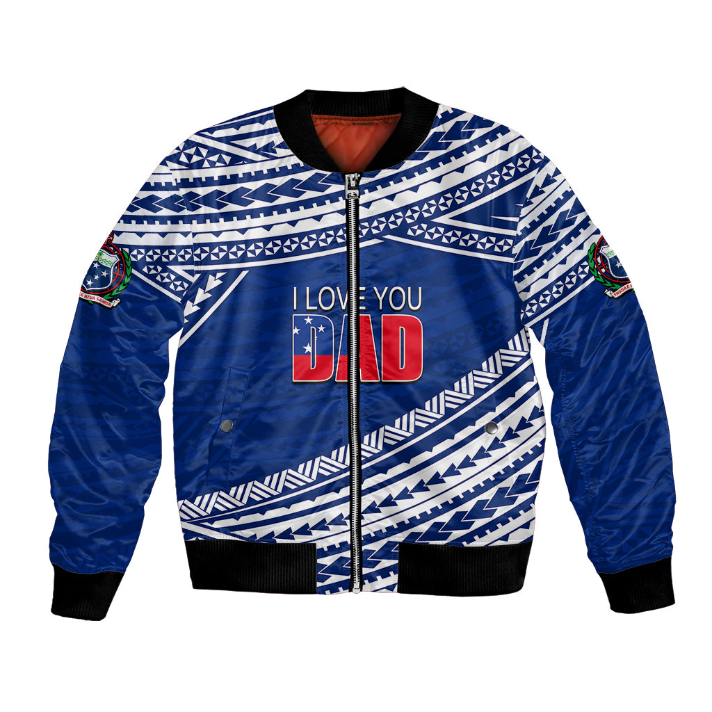 (Custom Personalised) Happy Fathers Day Samoa Bomber Jacket I Love You Dad Blue LT6 Unisex Blue - Polynesian Pride