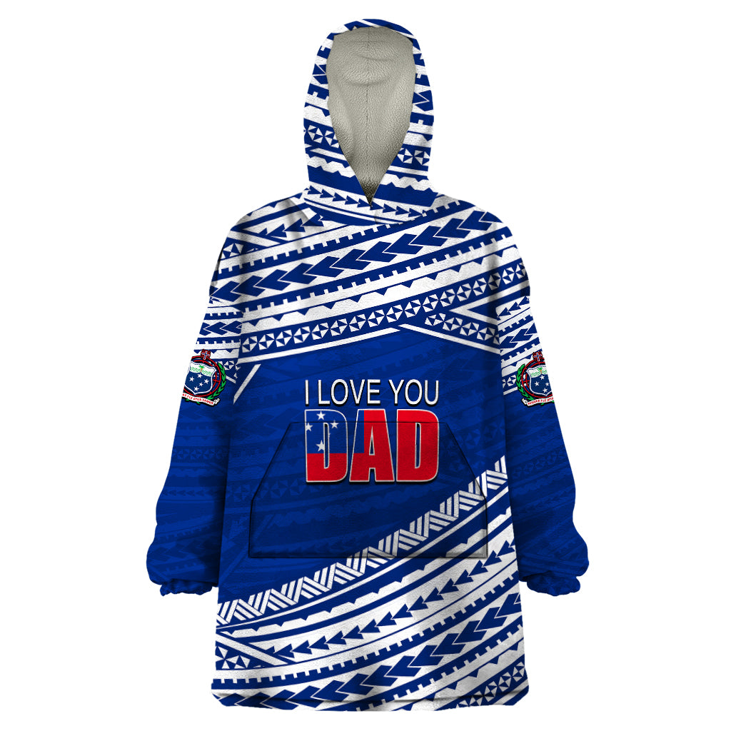 (Custom Personalised) Happy Fathers Day Samoa Wearable Blanket Hoodie I Love You Dad Blue LT6 One Size Blue - Polynesian Pride