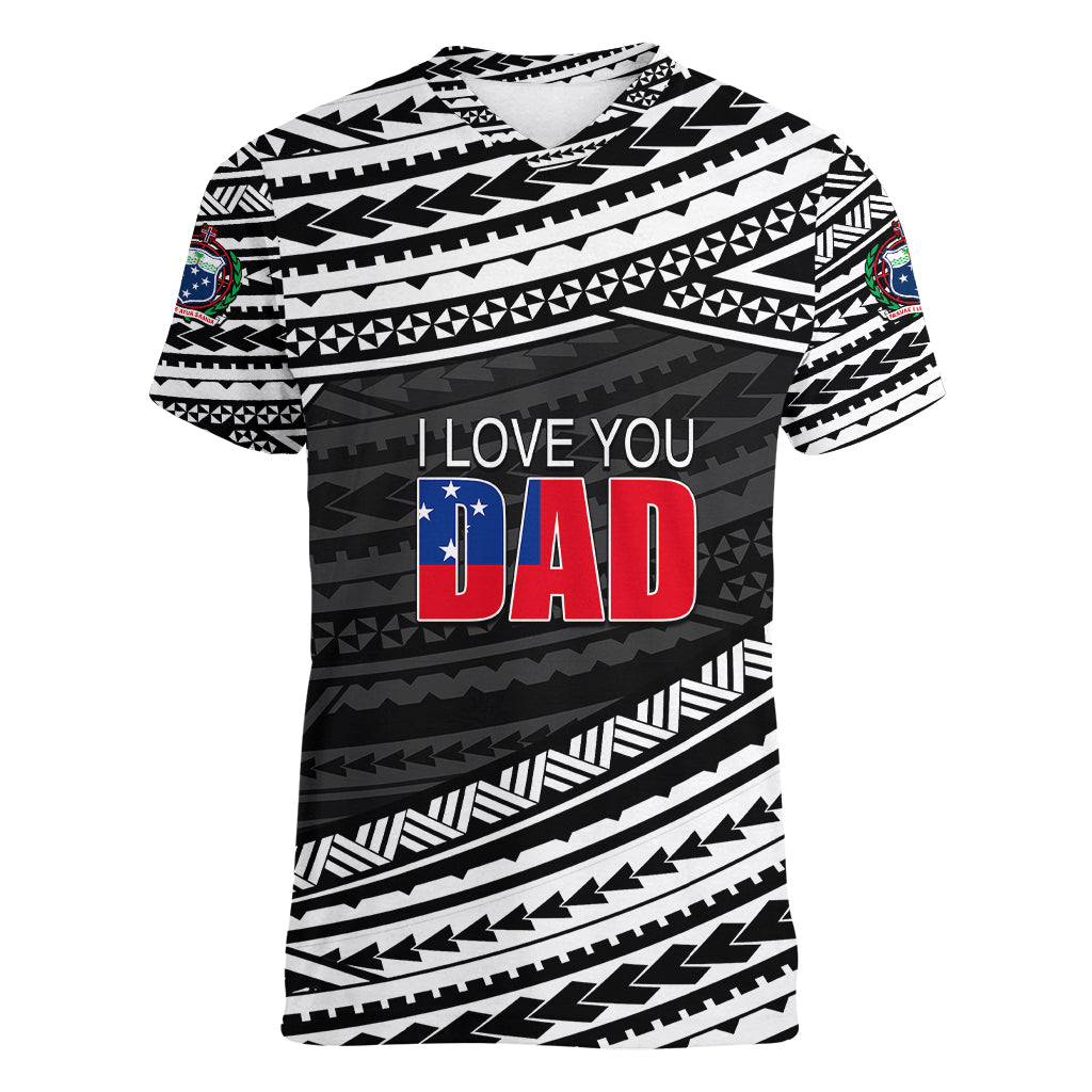 (Custom Personalised) Happy Fathers Day Samoa Women V Neck T Shirt I Love You Dad Black LT6 Female Black - Polynesian Pride