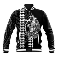 Polynesian Baseball Jacket Hawaiian Warrior and Aloha Girl With Hammerhead Shark Tattoos White LT6 Unisex White - Polynesian Pride