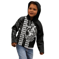 Polynesian Kid Hoodie Hawaiian Warrior and Aloha Girl With Hammerhead Shark Tattoos White LT6 - Polynesian Pride
