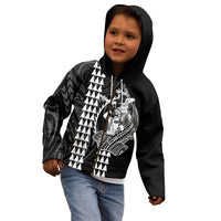 Polynesian Kid Hoodie Hawaiian Warrior and Aloha Girl With Hammerhead Shark Tattoos White LT6 - Polynesian Pride
