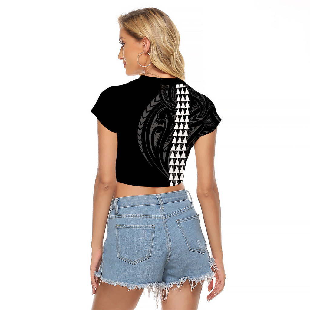 Polynesian Raglan Cropped T Shirt Hawaiian Warrior and Aloha Girl With Hammerhead Shark Tattoos White LT6 - Polynesian Pride