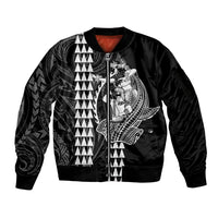 Polynesian Sleeve Zip Bomber Jacket Hawaiian Warrior and Aloha Girl With Hammerhead Shark Tattoos White LT6 Unisex White - Polynesian Pride