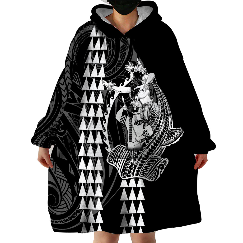 Polynesian Wearable Blanket Hoodie Hawaiian Warrior and Aloha Girl With Hammerhead Shark Tattoos White LT6 - Polynesian Pride