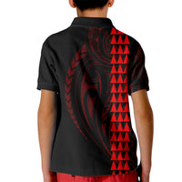 Polynesian Kid Polo Shirt Hawaiian Warrior and Aloha Girl With Hammerhead Shark Tattoos Red LT6 - Polynesian Pride
