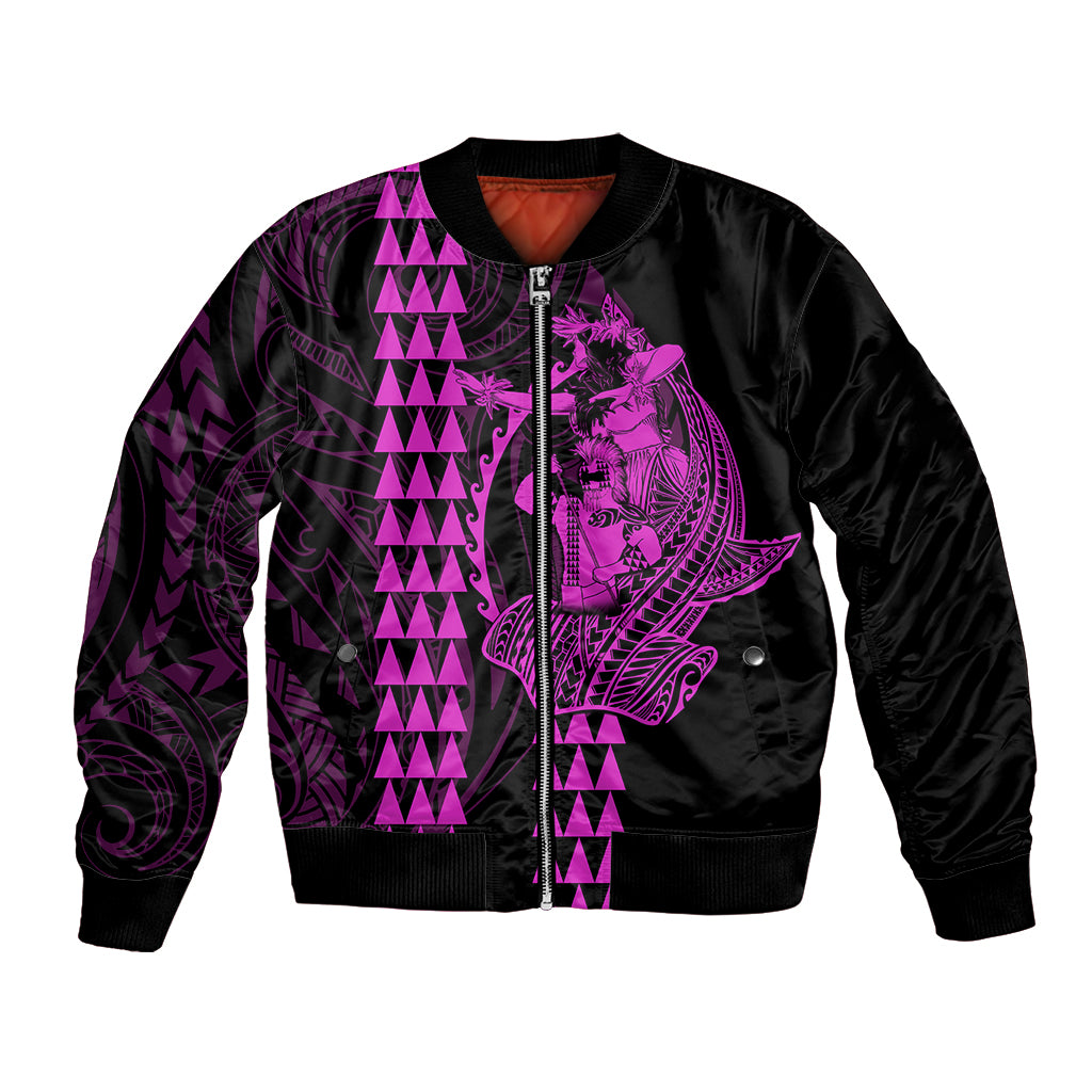 Polynesian Bomber Jacket Hawaiian Warrior and Aloha Girl With Hammerhead Shark Tattoos Purple LT6 Unisex Purple - Polynesian Pride