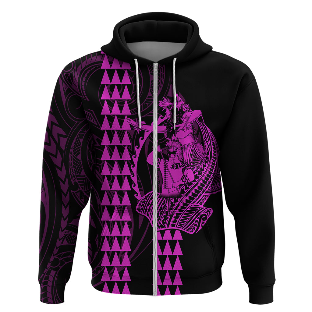 Polynesian Hoodie Hawaiian Warrior and Aloha Girl With Hammerhead Shark Tattoos Purple LT6 - Polynesian Pride