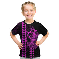 Polynesian Kid T Shirt Hawaiian Warrior and Aloha Girl With Hammerhead Shark Tattoos Purple LT6 Purple - Polynesian Pride