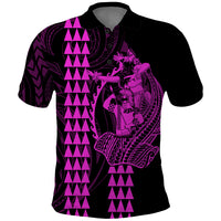 Polynesian Polo Shirt Hawaiian Warrior and Aloha Girl With Hammerhead Shark Tattoos Purple LT6 Purple - Polynesian Pride