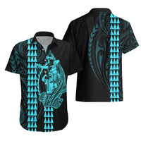 Polynesian Couples Matching Outfits Long Sleeve Dress And Long Sleeve Button Shirt Hawaiian Warrior and Aloha Girl With Hammerhead Shark Tattoos Light Blue LT6 - Polynesian Pride