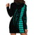 Polynesian Hoodie Dress Hawaiian Warrior and Aloha Girl With Hammerhead Shark Tattoos Turquoise LT6 - Polynesian Pride