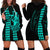 Polynesian Hoodie Dress Hawaiian Warrior and Aloha Girl With Hammerhead Shark Tattoos Turquoise LT6 - Polynesian Pride