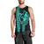 Polynesian Men Tank Top Hawaiian Warrior and Aloha Girl With Hammerhead Shark Tattoos Turquoise LT6 - Polynesian Pride