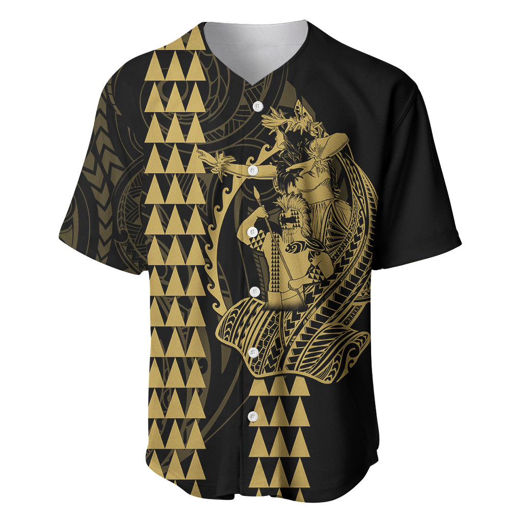 Polynesian Baseball Jersey Hawaiian Warrior and Aloha Girl With Hammerhead Shark Tattoos Gold LT6 Gold - Polynesian Pride