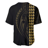 Polynesian Baseball Jersey Hawaiian Warrior and Aloha Girl With Hammerhead Shark Tattoos Gold LT6 - Polynesian Pride