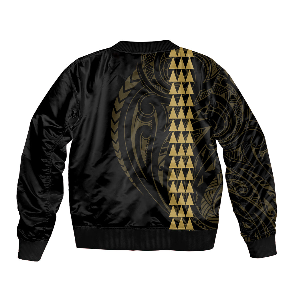 Polynesian Bomber Jacket Hawaiian Warrior and Aloha Girl With Hammerhead Shark Tattoos Gold LT6 - Polynesian Pride