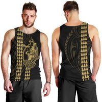 Polynesian Men Tank Top Hawaiian Warrior and Aloha Girl With Hammerhead Shark Tattoos Gold LT6 - Polynesian Pride