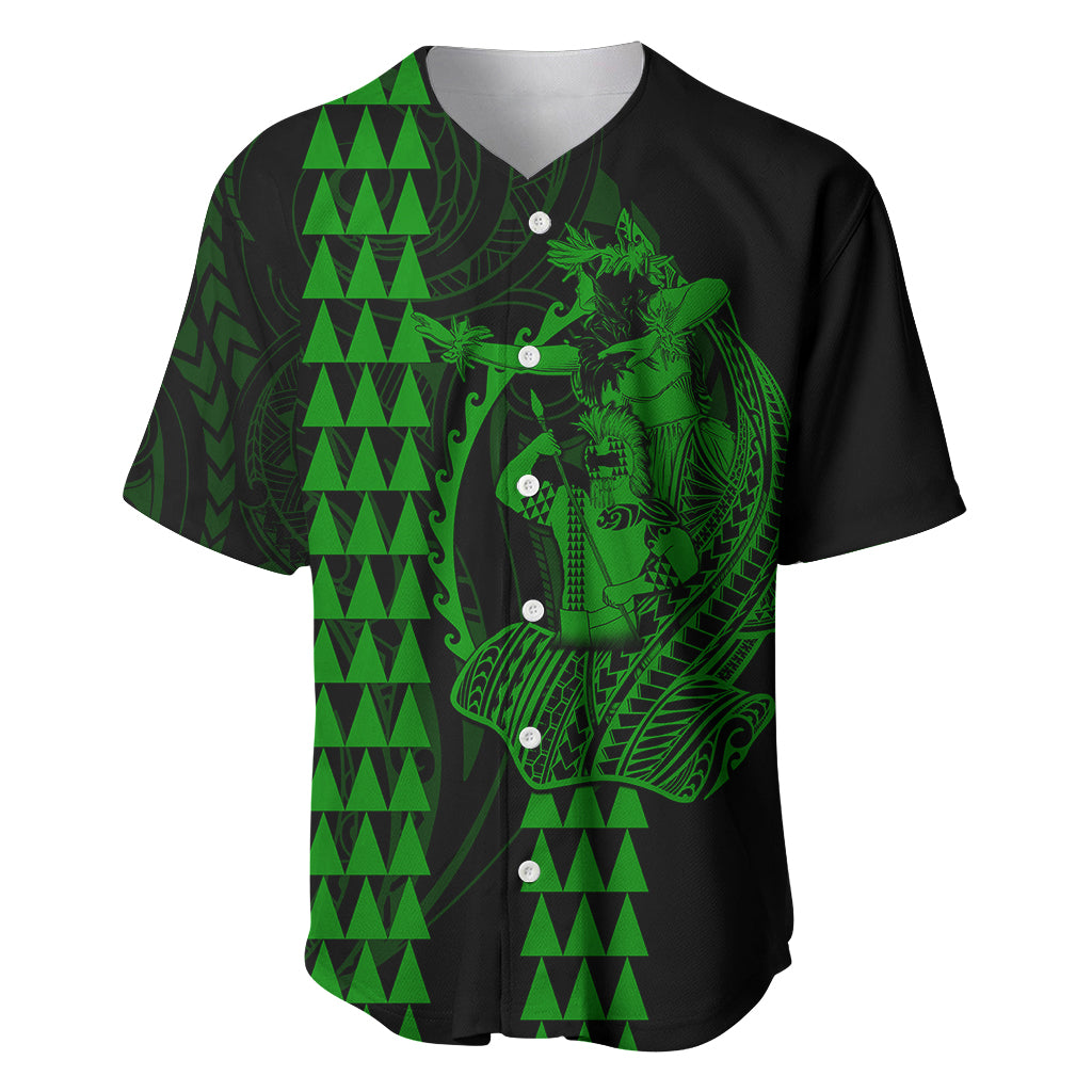 Polynesian Baseball Jersey Hawaiian Warrior and Aloha Girl With Hammerhead Shark Tattoos Green LT6 Green - Polynesian Pride