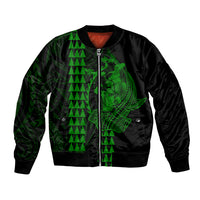 Polynesian Bomber Jacket Hawaiian Warrior and Aloha Girl With Hammerhead Shark Tattoos Green LT6 Unisex Green - Polynesian Pride
