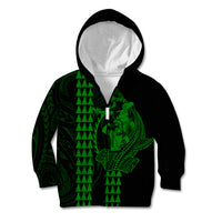 Polynesian Kid Hoodie Hawaiian Warrior and Aloha Girl With Hammerhead Shark Tattoos Green LT6 Zip Hoodie Green - Polynesian Pride