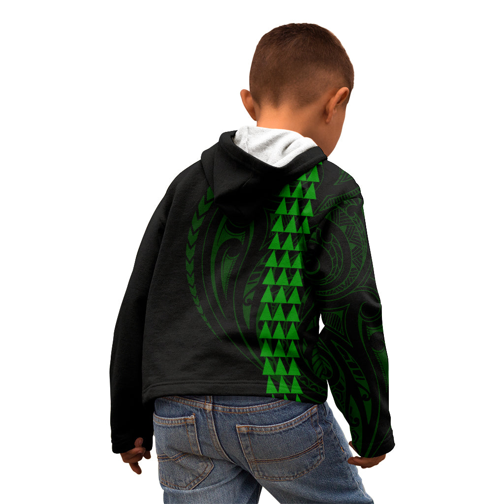 Polynesian Kid Hoodie Hawaiian Warrior and Aloha Girl With Hammerhead Shark Tattoos Green LT6 - Polynesian Pride