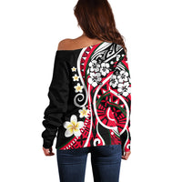 Plumeria Polynesian Off Shoulder Sweater Trending Red LT6 - Polynesian Pride