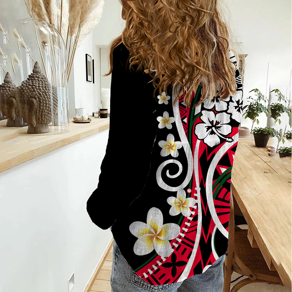 Plumeria Polynesian Women Casual Shirt Trending Red LT6 - Polynesian Pride