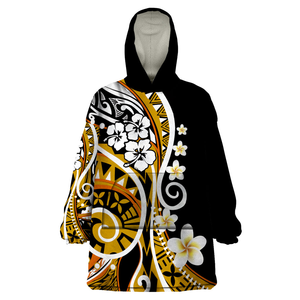 Plumeria Polynesian Wearable Blanket Hoodie Trending Gold LT6 One Size Gold - Polynesian Pride