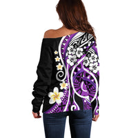Plumeria Polynesian Off Shoulder Sweater Trending Purple LT6 - Polynesian Pride