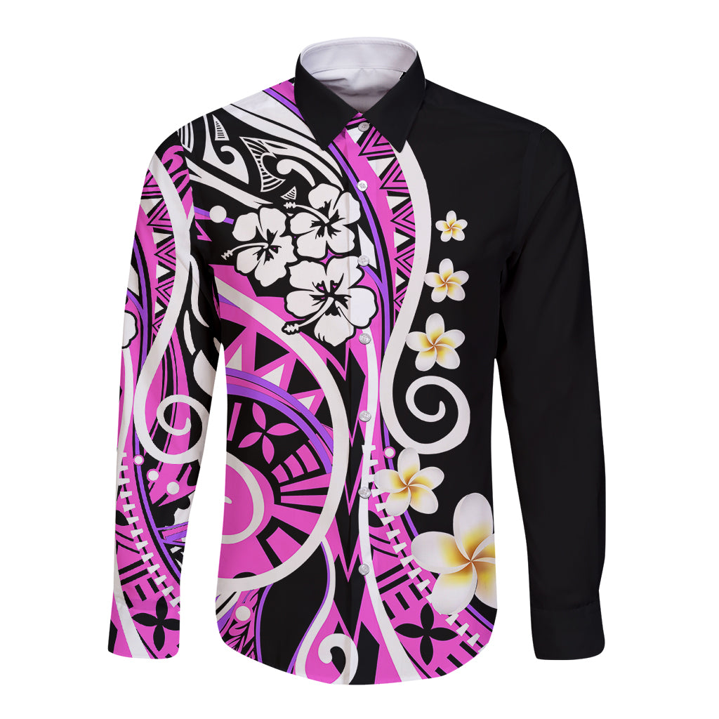 Plumeria Polynesian Long Sleeve Button Shirt Trending Pink LT6 Unisex Pink - Polynesian Pride
