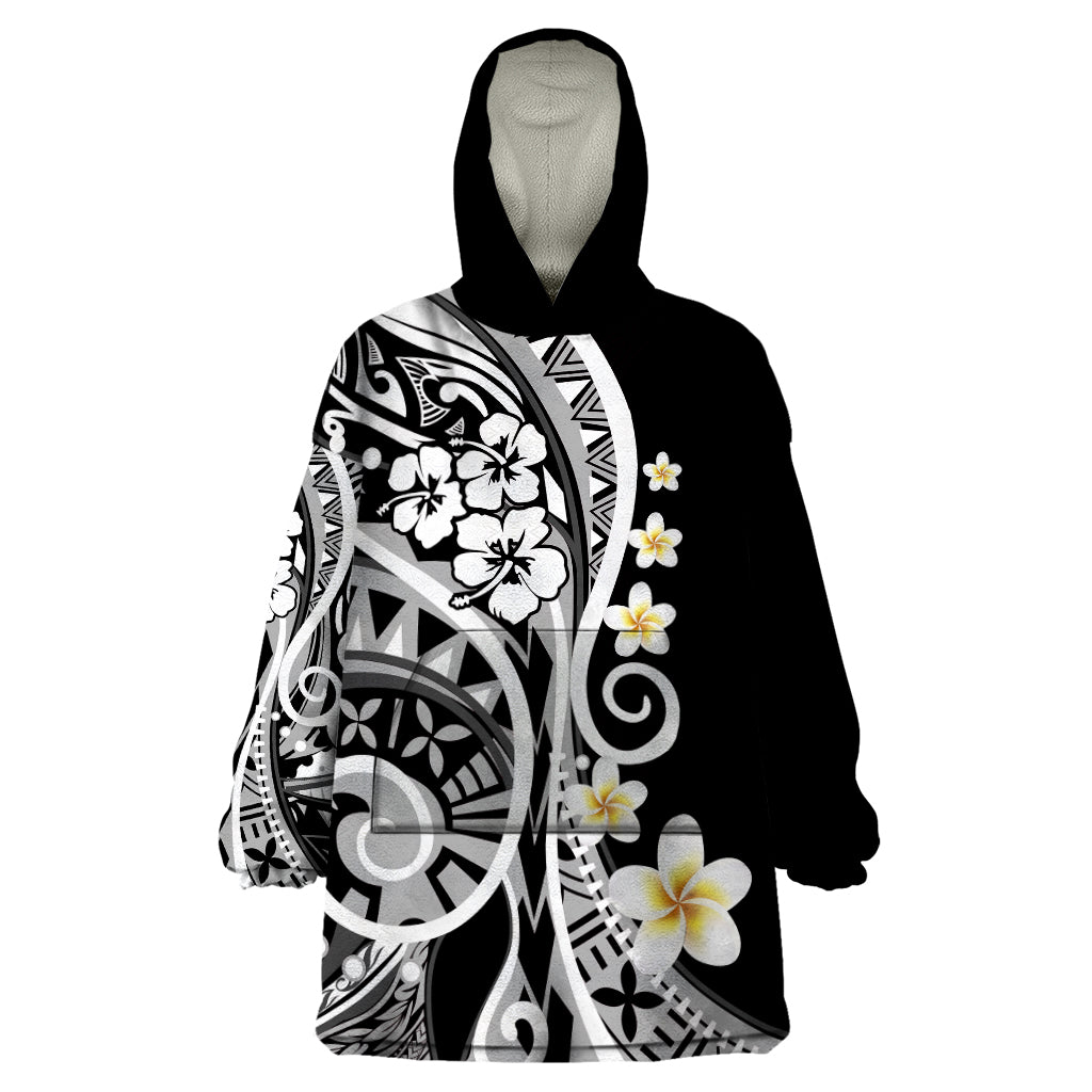 Plumeria Polynesian Wearable Blanket Hoodie Trending Black LT6 One Size Black - Polynesian Pride