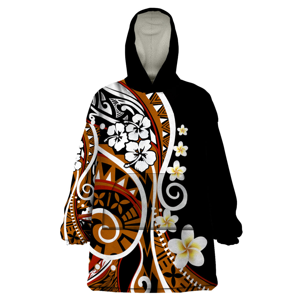 Plumeria Polynesian Wearable Blanket Hoodie Trending Brown LT6 One Size Brown - Polynesian Pride