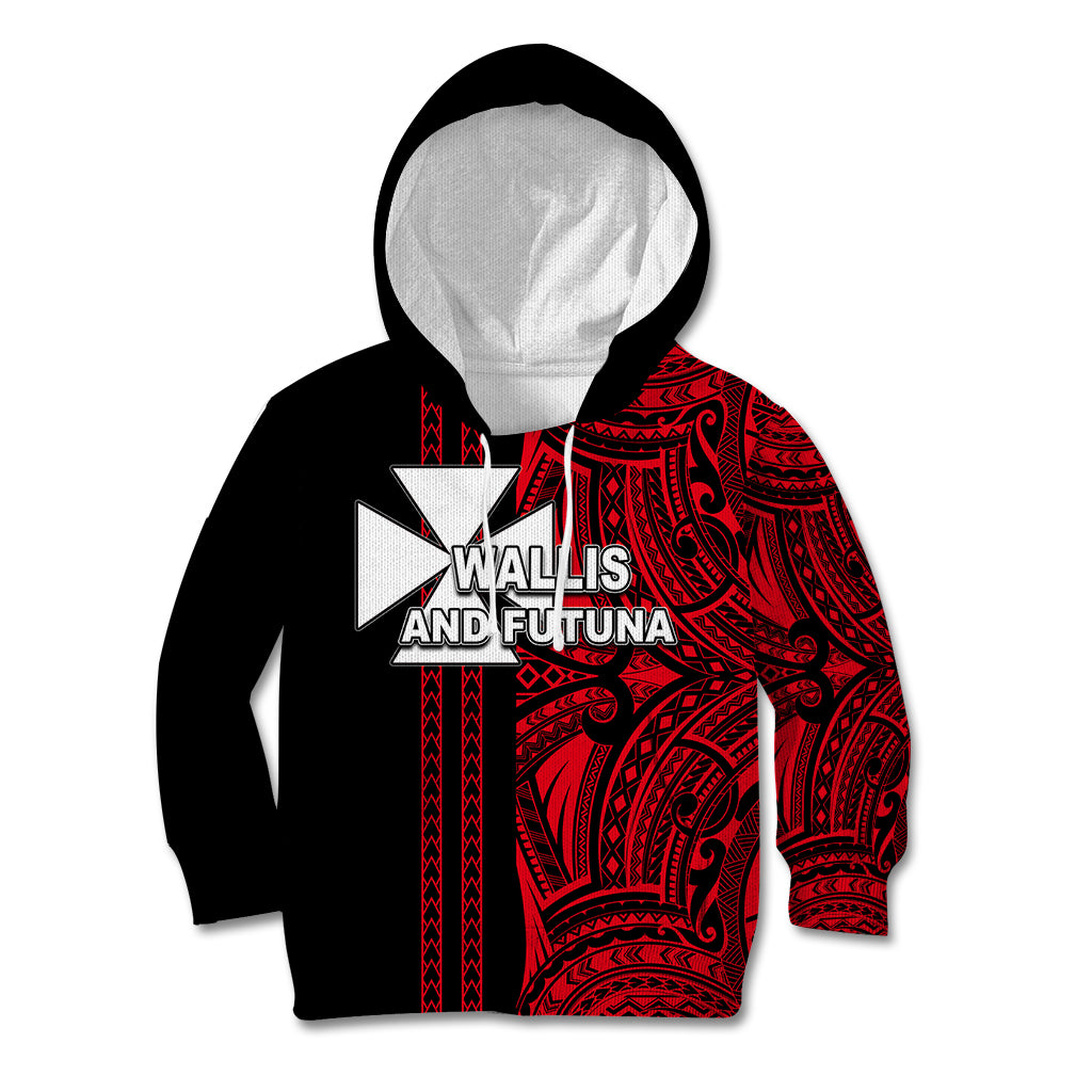 Custom Wallis and Futuna Kid Hoodie Polynesian Tribal Red LT6 Red - Polynesian Pride