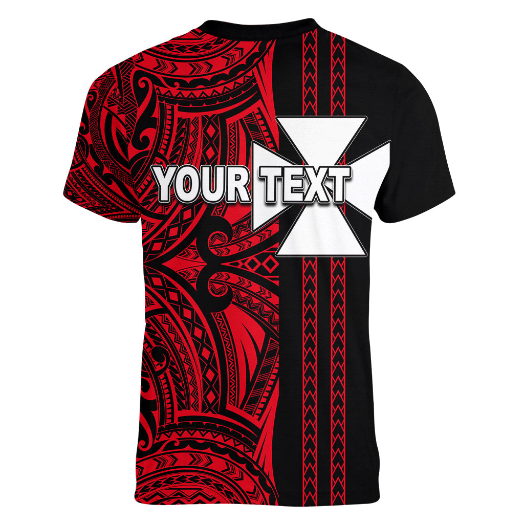 Custom Wallis and Futuna Women V Neck T Shirt Polynesian Tribal Red LT6 - Polynesian Pride