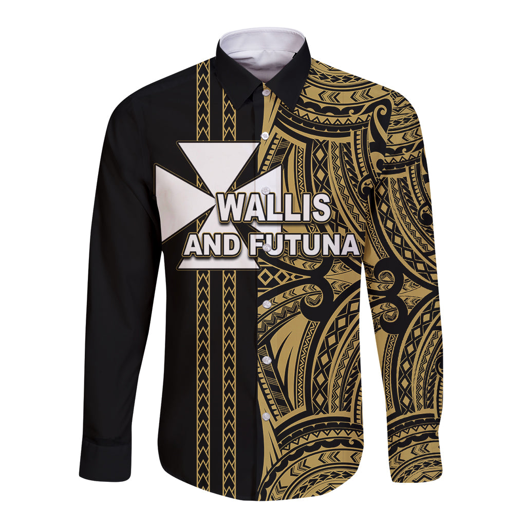 Custom Wallis and Futuna Long Sleeve Button Shirt Polynesian Tribal Gold LT6 Unisex Gold - Polynesian Pride