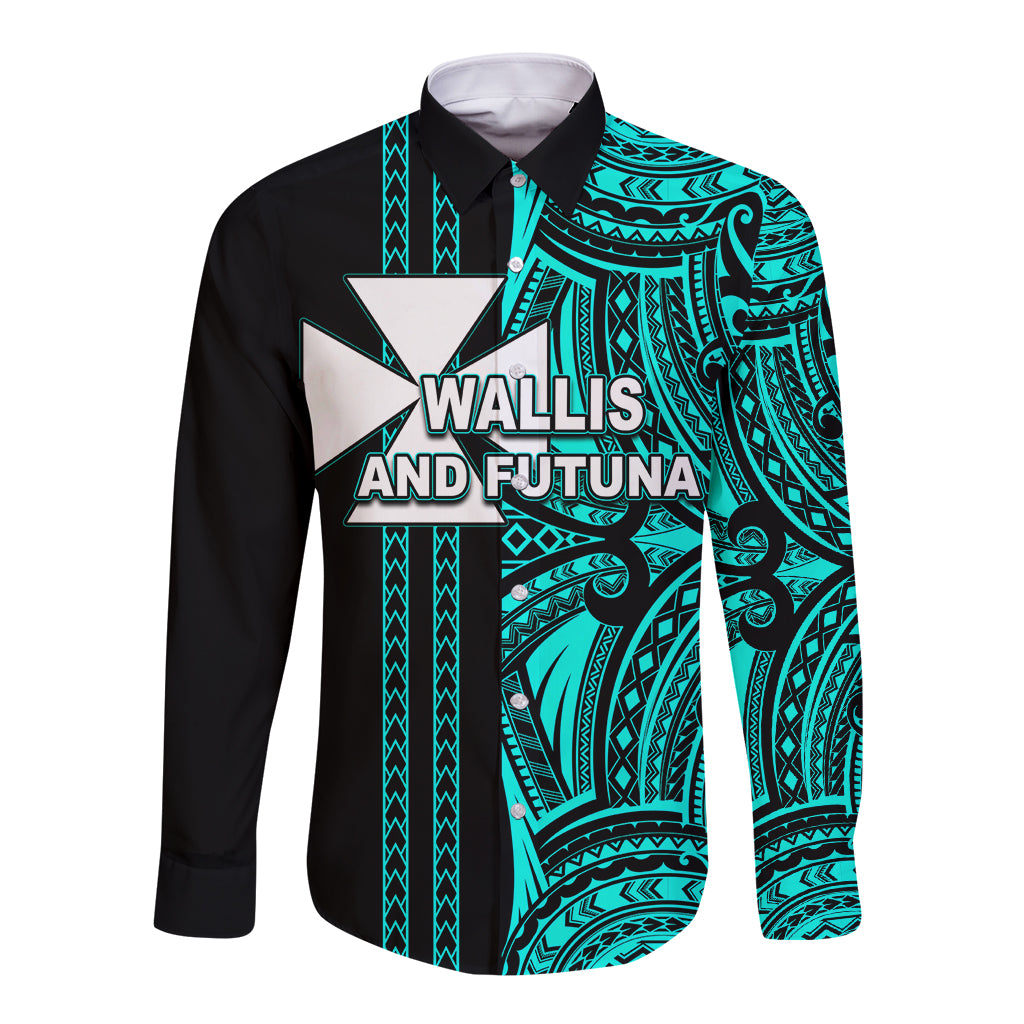 Custom Wallis and Futuna Long Sleeve Button Shirt Polynesian Tribal Green LT6 Unisex Green - Polynesian Pride