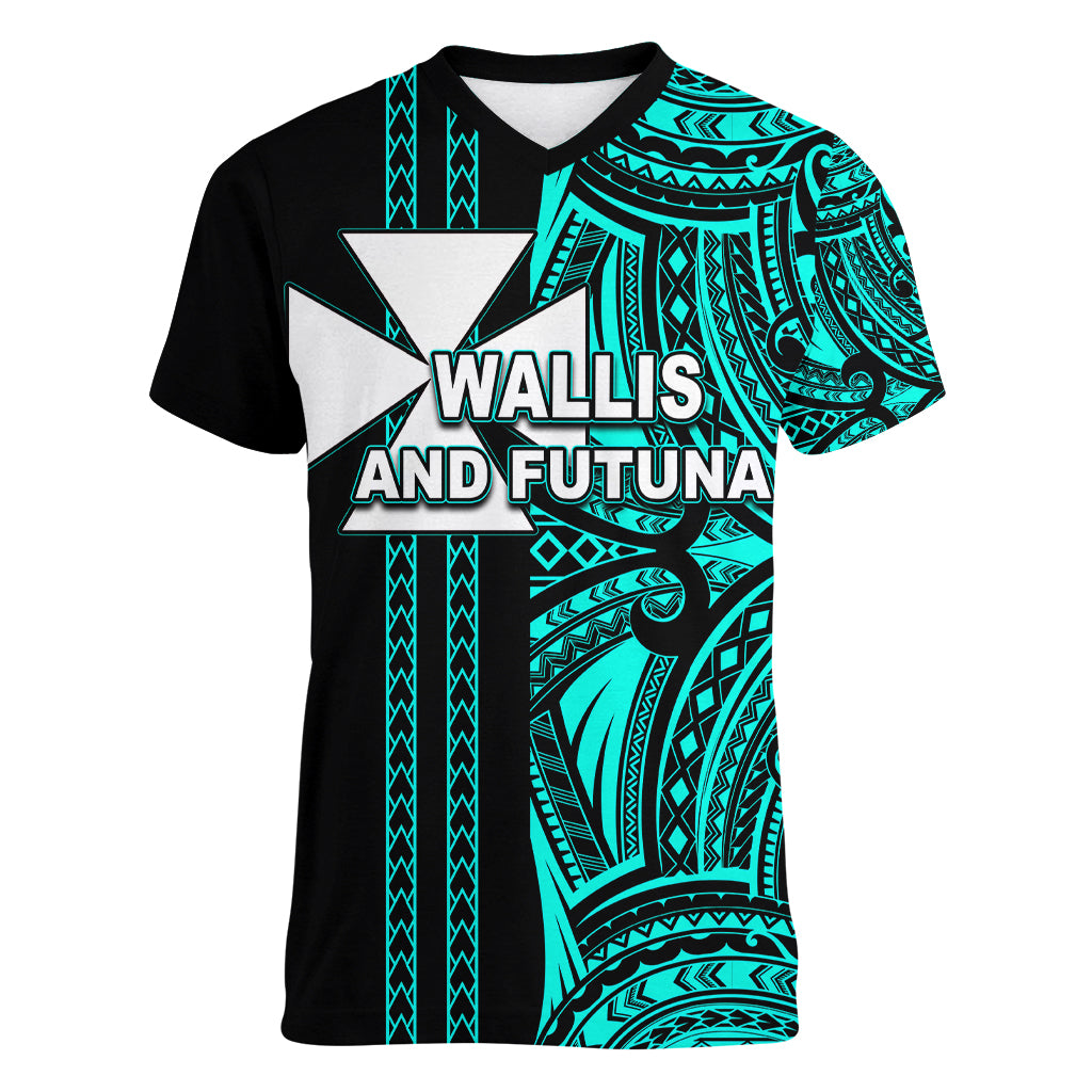 Custom Wallis and Futuna Women V Neck T Shirt Polynesian Tribal Green LT6 Female Green - Polynesian Pride