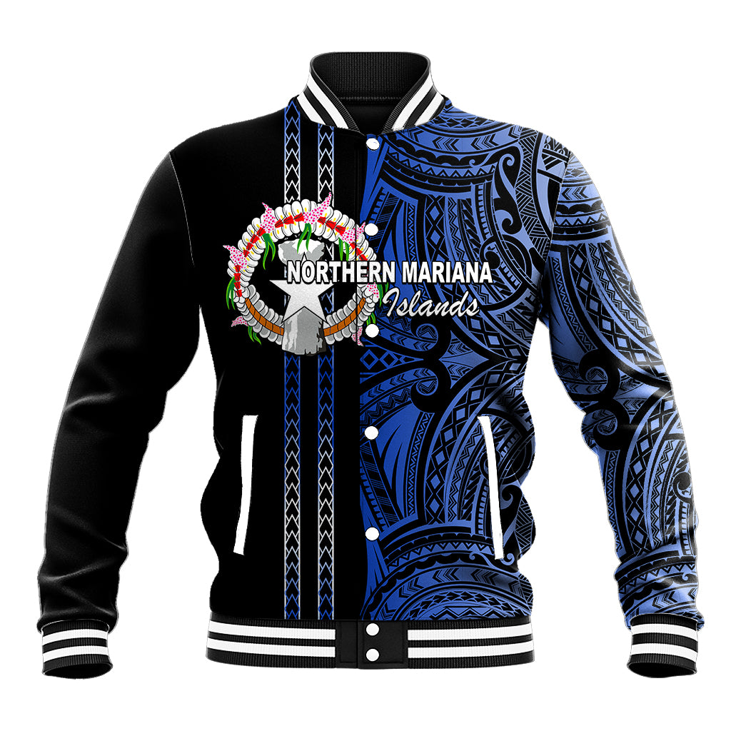 Custom Northern Mariana Islands Baseball Jacket Polynesian Tribal LT6 Unisex Blue - Polynesian Pride