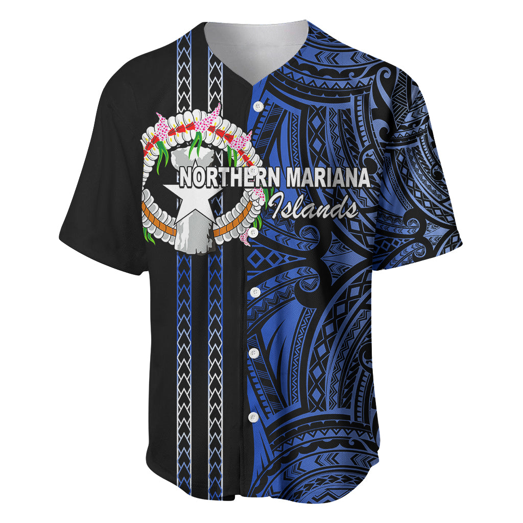 Custom Northern Mariana Islands Baseball Jersey Polynesian Tribal LT6 Blue - Polynesian Pride